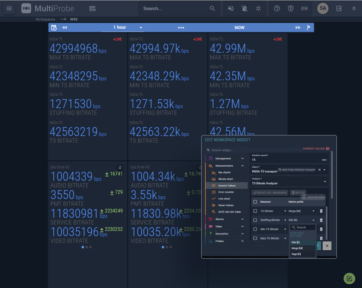 Использование десятичных приставок в индикаторах в MultiProbe 7.6