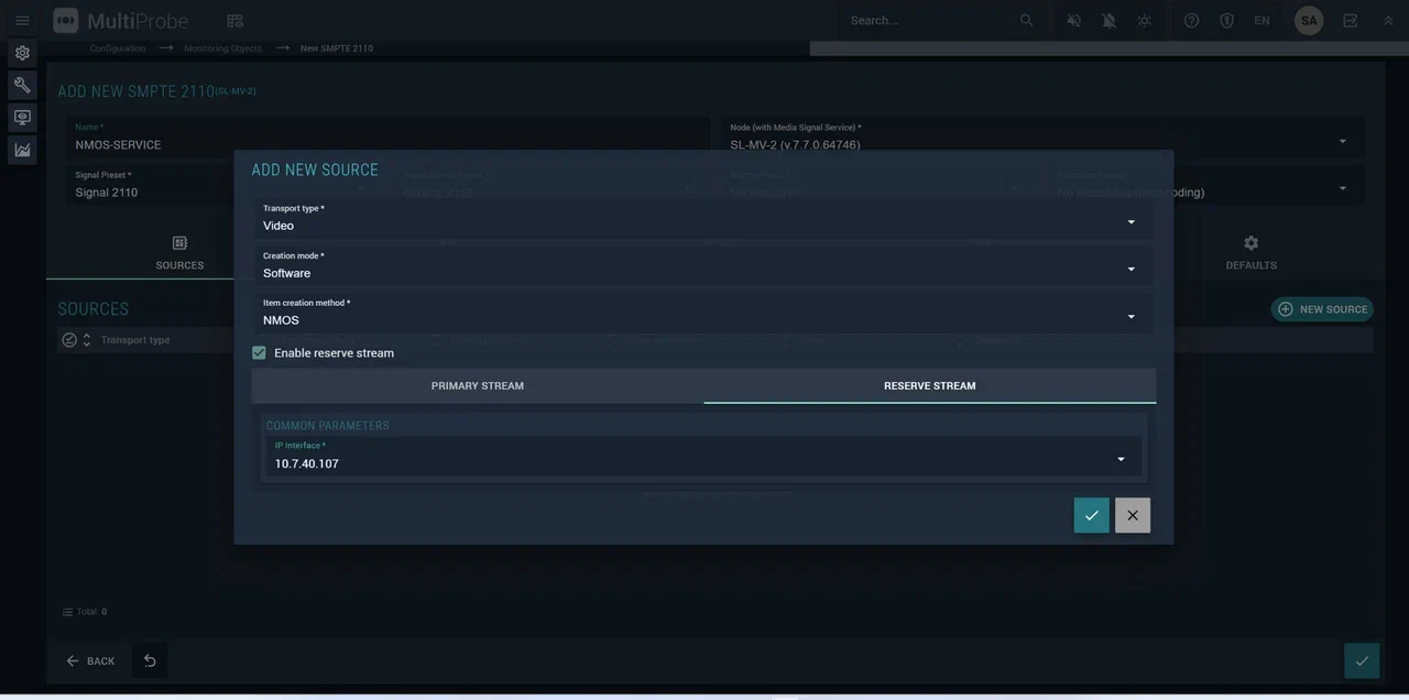 Окно добавления SMPTE 2110 с помощью NMOS