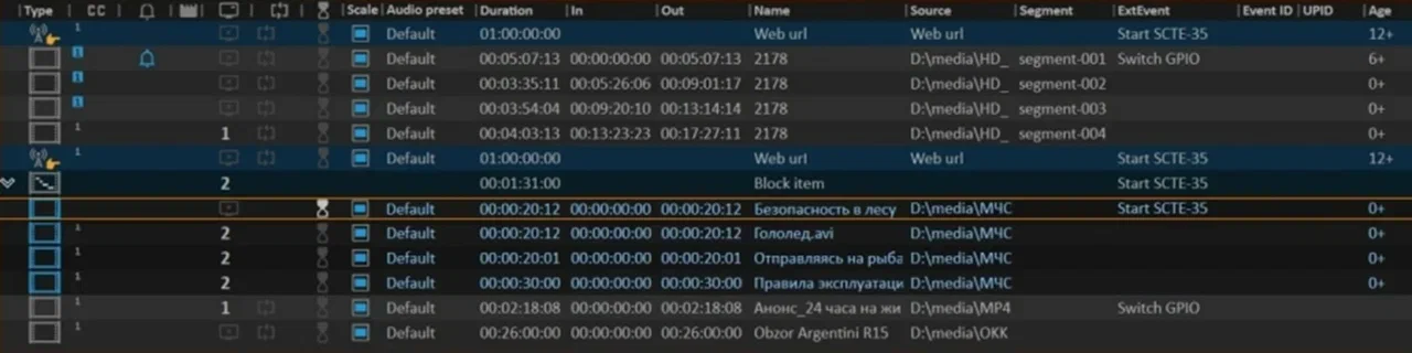 Колонка Countdown в расписании